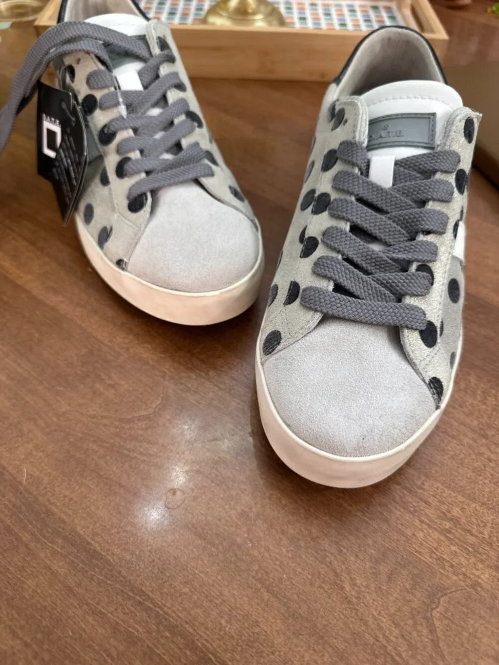 D.A.T.E premium sneakers suede leather polka dot shoe size 8